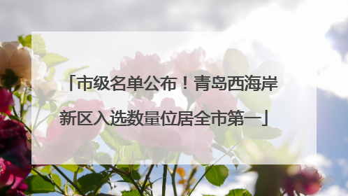 市级名单公布！青岛西海岸新区入选数量位居全市第一