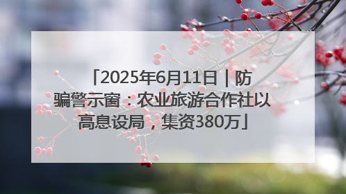 2025年6月11日｜防骗警示窗：农业旅游合作社以高息设局，集资380万